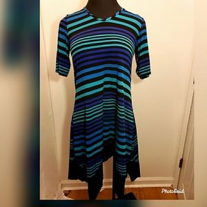Avenue Midi Blue Striped Sharkbite Dress